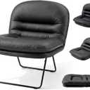 DUMOS PU Leather Foldable Chairs for Bedroom, Comfy Saucer Chair, Dorm & Gaming, Foldable Fashion Floor Chair with Back Support for Small Spaces,Black