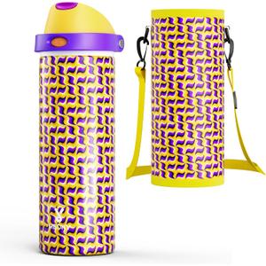 24 oz Insulated Water Bottle with Straw: Meoky Stainless Steel Water Bottle with Holder and Strap - Leak Proof, Cold for 24 Hours, Fits in Car Cup Holder, BPA-Free for Travel Sports Gym, Optic Wave