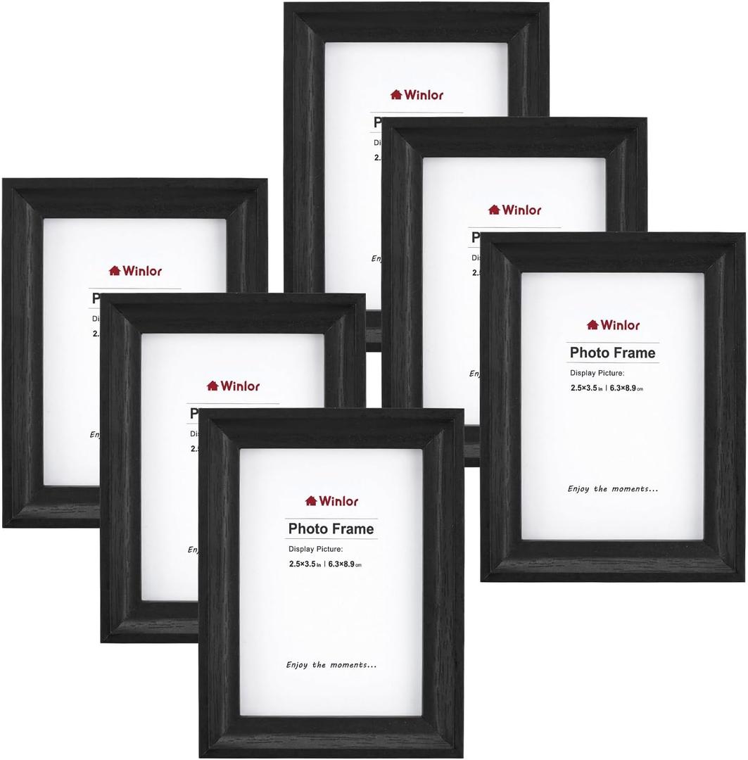 Mini Picture Frames 2.5x3.5 Inch (6-Pack) - Small Polaroid Photo Frames, for Wall, Table, Home, Office Decoration, Durable Compact Frame Set for Family, Black Woodgrain