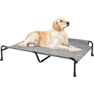 Veehoo Cooling Elevated Dog Bed - Raised for Large Dogs, Outdoor With Guardrail, Upgraded Non-Slip Feet, Breathable Teslin Mesh, Portable Camping Cot, 53 x 33 Inches, Black Silver