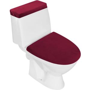 Stretch Velvet Toilet Lid Cover and Toilet Tank Lid Cover, Bathroom Super Soft Toilet Lid Cover Set Luxury Velvet Plush, with Elastic Bottom, Machine Wash, Burgundy