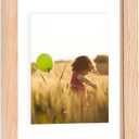 5x7 Floating Picture Frames Double Sided Tempered Glass Oak Wood Picture Frame Floating Display for Photos 4x6,or Full Display for 5"x7" Photos for Christmas,Halloween,Baby Scan,Anniversary,Wedding(Beige)