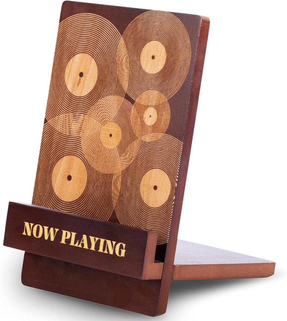 Sonny & Sloane Now Playing Vinyl Record Stand  Stylish Vinyl Holder & Display for Albums  Premium Classic Wood with Engraved Design  Record Holder Stand & Accessories