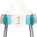 The Big One Highchair Banner - Sea Blue High Chair banner, Surf Beach First Birthday Decor Tassel, Under the Sea 1st Birthday High Chair Banner for Cake Smash, Photo Props