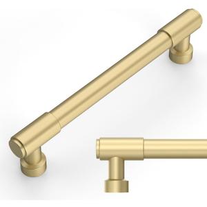 Amerdeco 10 Pack Brushed Gold Cabinet Pulls 5 Inch(128mm) Hole Center Drawer Pulls Cabinet Hardware Kitchen Cabinet Handles for Bathroom ZH0075