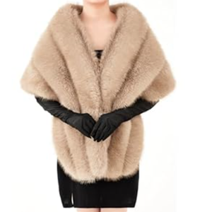 Zhanmai 2 Pcs Winter Long Shawl Cloak Stretchy Glove Opera Bridal Dance Gloves for Women Dress Party Coat (Standard,  Light Beige) 