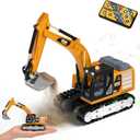 YESHIN 1/64 Remote Control Excavator, Mini Alloy Metal RC Construction Vehicle with Shovel, Type-C Direct Charging RC Excavator, Lights & Sound, Birthday Gift for Boys Girls 3+