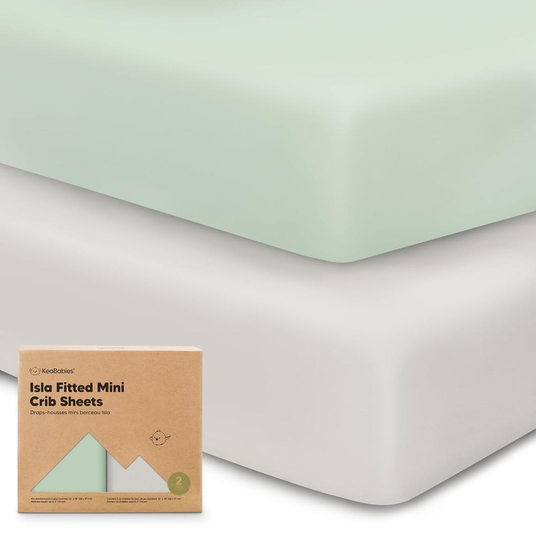 Pack and Play Sheets Fitted - 2-Pack Mini Crib Sheets for Pack N Play Mattress 38x26, Soft & Cozy, Neutral Toddler Playard Bedding, Snug Fitted Mini Baby Crib Mattress Cover Boy, Girl