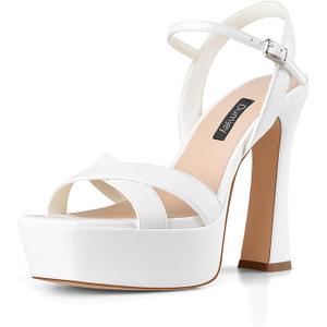 Women High Heel Platform Sandals with Ankle Strap Open Toe Spool Chunky Heels Prom Party Dress with Buckle  5.5