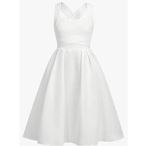 SHENHE Girl's Criss Cross Bow Dress Smocked A Line Fit and Flare Midi Party Dresses, 8Y