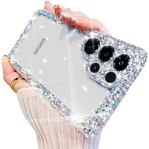 Cavdycidy Compatible with Samsung Galaxy S25 Ultra Bling Clear Case for Women,Glitter Phone Case with Sparkle Rhinestone Diamond Camera ProtectionAirbag Anti-Fall Crystal Hard Cover for Girl