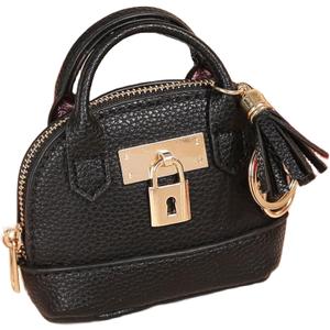Womens Unique Change Purse Creative Mini Tote Bag Charms Leather Coin Keychain Wallet (Black)