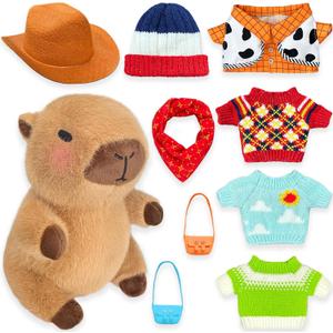 Capybara Plush with 9 pcs Clothes & Accessories, 10.2 in Cute Capybara Stuffed Animal Plush Toys, Dress Up Cute Plushies for Girls/Boys (Navy)