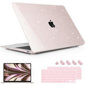 May Chen Compatible with MacBook Air 13 inch Case 2021 2020 2019 2018 Release Models: M1 A2337 A2179 A1932, Plastic Hard Shell Case for Mac Air 13 inch with Retina Fits Touch ID, Sakura Pink Glitter