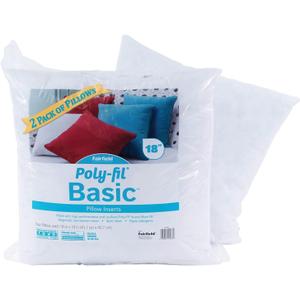 Fairfield Poly-Fil Basic Inserts Ideal, Travel Pillows, and Home Decor, Zippered, Non-Woven Cover, Spot Clean, 18” Square, White 2 Count