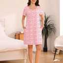 Nightgowns for Women Short Sleeve Button down Sleep Shirts Henley Sleepwear Soft Sleep Dress with Pockets (Pink, M)