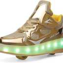 Roller Skate Shoes for Boys and Girls Kids LED Light Up Fashion Sneakers with Rechargeable and Detachable Wheels The Gift for Party Birthday Christmas Day (12.5 Little Kid, Gold623)