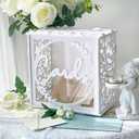 OurWarm White Wedding Card Box for Receptions, PVC Gift Card Box for Wedding with Acrylic Windows, Rustic Envelope Money Gift Box for Anniversary Bridal Baby Showers Graduation Birthday Party