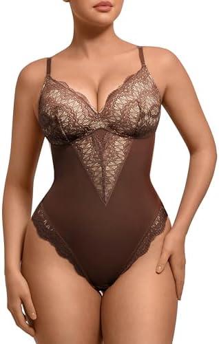 FeelinGirl Womens Body Suits Shapewear Tummy Control Backless Thong Body Shaper V Neck Compression Lace Bodysuit Tops Medium, Dark Brow FeelinGirl Womens Body Suits Shapewear Tummy Control Backless Thong Body Shaper V Neck Compression Lace Bodysuit Tops Medium, Dark Brow