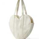 CosInStyle Cute Heart Shaped Canvas Tote Bag for Women, Daily Reusable Shoulder Grocery Shopping Bag with Pocket & Buckle | Heart tote Bag (Beige)