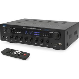 Pyle 400w Home Entertainment Amplifier with Bluetooth - Karaoke Optimized with Dual Mic Inputs with Reverb and Delay, Hi Def in and Out for Home Theater, USB-A Input, SD Card, FM Radio - PHDA6BT