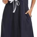 Lerliacr Women's Printed Nightgown, V-Neck Short Sleeve Midi Sleep Dress with Pockets, Loose Fit Comfortable Loungewear (Black, XXL)