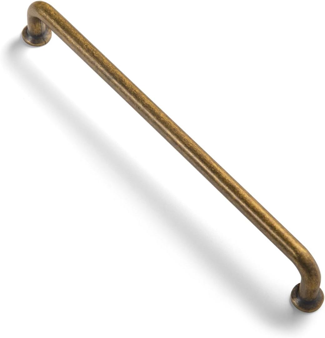 Set of 12 -Sleek 7 9/16" Center to Center Antique Brass Cabinet Handles - Retro and Minimalist Hardware for Stylish Home Enhancement