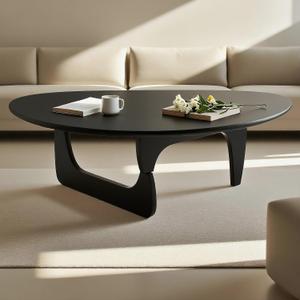 Modern Triangle Coffee Table: Unique Funky Soild Wood Coffee Tables for Living Room, Wooden Oval Mid-Century Modern Abstract Tea Tables for Patio Office Balcony (Black, 43" L x 31" W x 16" H)