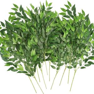 WEISPARK Artificial Italian Ruscus Greenery Stems, 10 Pack Faux Green Leaf Garland Branches Hanging Greenery Spray for Wedding Bouquet,Arch,Table Centerpieces and Home Decor