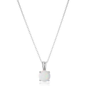 Amazon Essentials Sterling Silver Round Cut Birthstone Pendant Necklace 18" (previously Amazon Collection) (Created Opal, October)