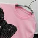 RoseSeek Women's Rhinestone Sequin Bowknot Graphic Tees Short Sleeve Crewneck Summer Tops Going Out T Shirt (XS)