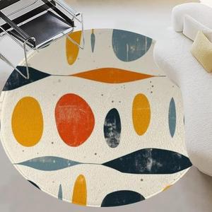 Round Rug 4ft Circle Area Rug mid Century Modern Shapes Retro Colors Carpet Washable Small Round Rugs for Bedroom Aesthetic Bathroom Laundry Living Room Kitchen Outdoor