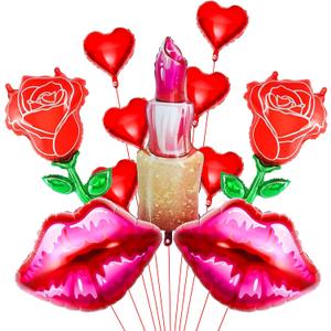2 x Happy Valentine's Day Balloons, Lip Balloon Lipstick Balloon Red Rose Balloons for valentines day decorations Wedding Decor Anniversary Decorations Romantic