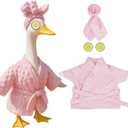 Lady Porch Goose Outfit Set with Bathrobe Shower Cap Cucumber Eye Mask Funny Goose Clothes for 23" Cement Plastic Lawn Statue Halloween Christmas Birthday Outdoor Garden Yard Patio Decoration (Pink)
