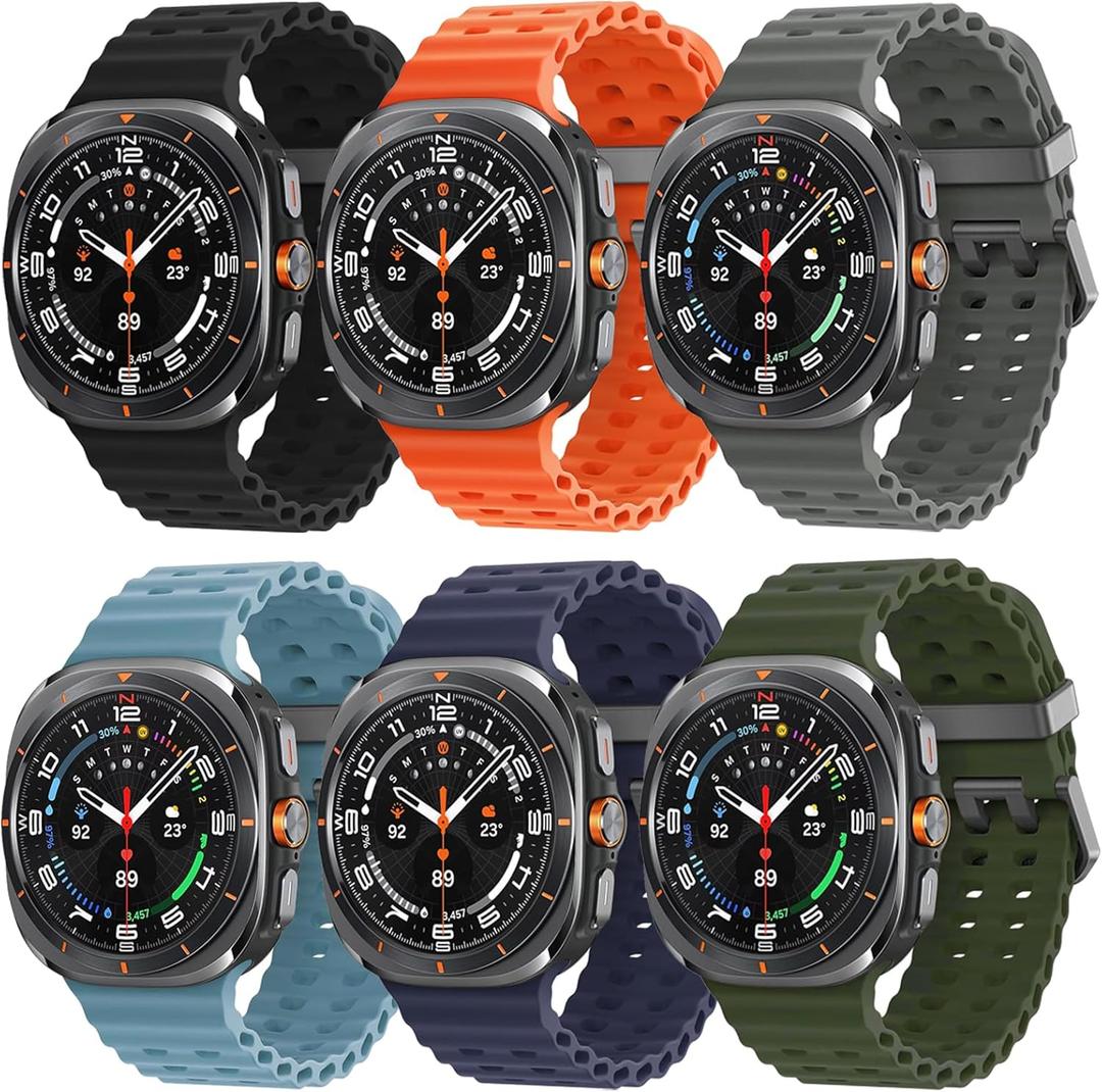 6 Pack Marine Silicone Band for Samsung Galaxy Watch Ultra Bands 47mm Men/Women,Waterproof Soft Sport Strap Compatible with Samsung Watch Ultra Band for Men/Women Breathable Replacement 