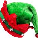 Christmas Elf Hat, Santa Hat with Bell Lining for Adult Women Man Green Large Plush for Party Supplies Gift