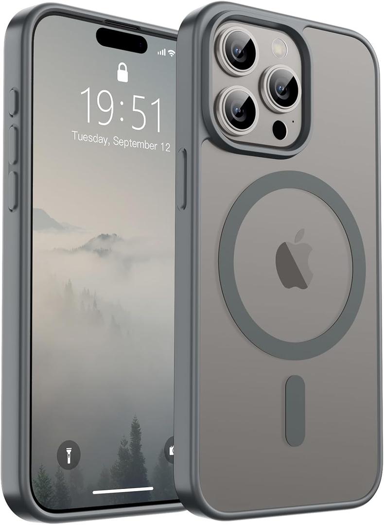 SUPFINE Magnetic for iPhone 15 Pro Max Case (Compatible with MagSafe) (Military Grade Drop Protection) Slim Translucent Matte Shockproof with Anti-Fingerprint Phone Case, Gray