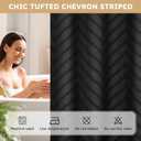 FADOTY No Hook Shower Curtain and Liner Set, Black Snap in Shower Curtain Ringless Chevron Tufted Cloth Waterproof Washable Fabric Bath Curtain with See Through Top Window for Bathroom Hotel 71" x 74", Black
