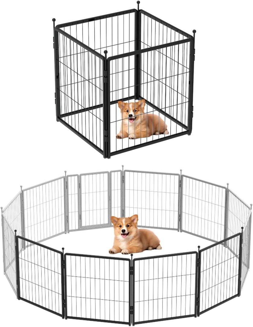 Dog Playpen Add-on 24 inch 4 Panels for Indoor & Outdoor Use – Heavy-Duty Metal Pet Fence with Ground Stakes, Rounded Ball Tops for Safety, Stable & Foldable Design, Easy to Assemble