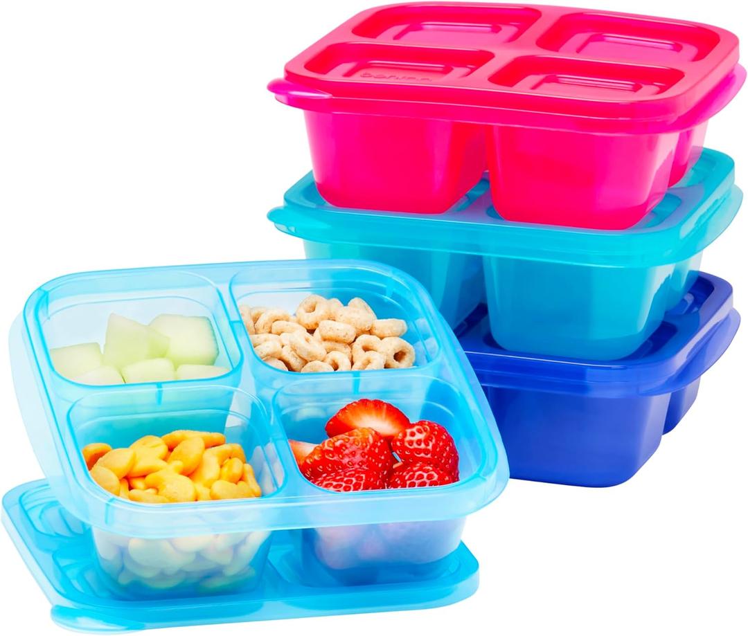 Bentgo Easyboxes 4-Compartment Snack Containers - 8-Piece Set with 4 Trays & 4 Custom-Fit Lids to Seal in Freshness - Reusable Food Storage & Meal Prep Bento BPA-Free Containers (Jewel Brights)