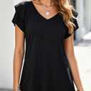 VahRuta Womens Summer Boho Clothes Flowy Tops Floral Shirts V Neck Loose Fit Casual Short Sleeve (Black, L)