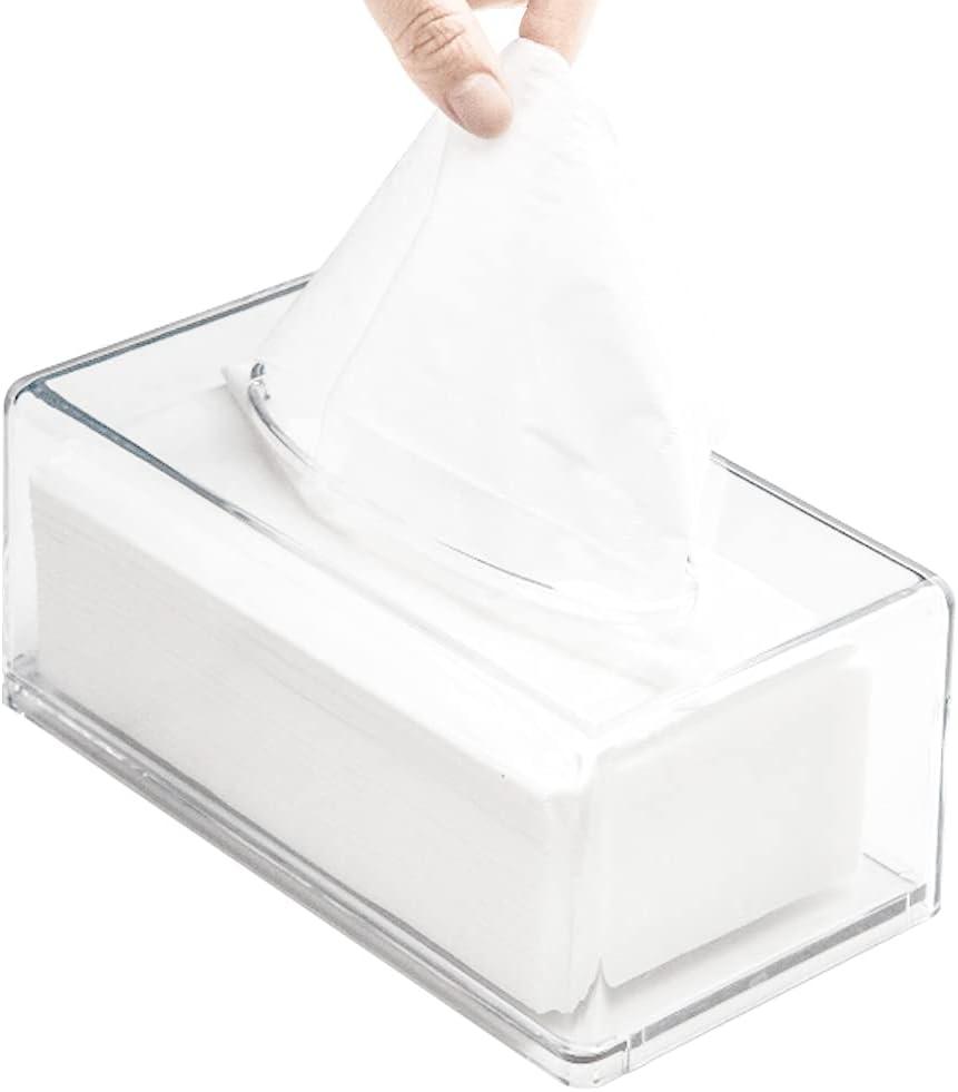 Square Clear Acrylic Tissue Box, Box Covers Rectangular, Bathroom Facial Napkin Box Holders, Table Clear Dryer Sheet Dispenser for Bathroom, Kitchen and Cars