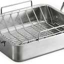 Tramontina 16.5-Inch Stainless Steel Deep Roasting Pan with Basting Grill and V-Rack, Turkey Roaster for Oven, Dishwasher Safe, Made in Brazil