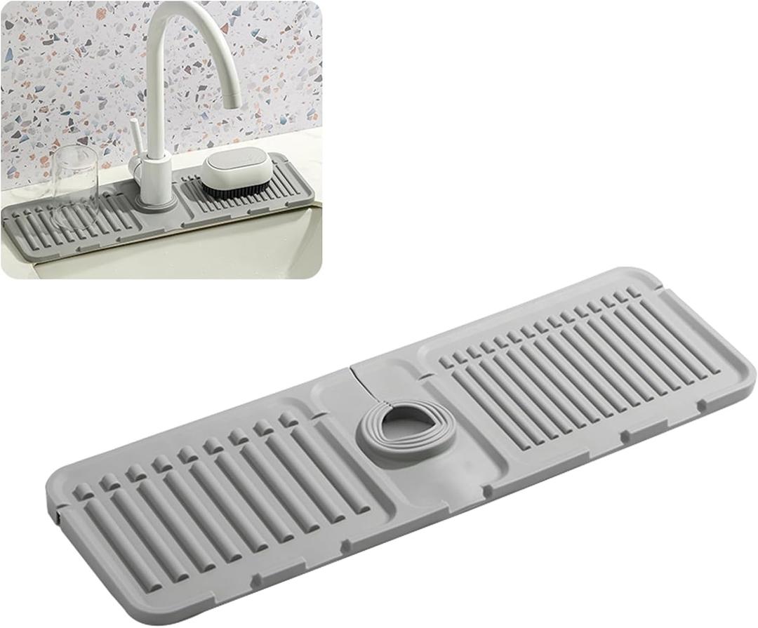 Faucet Mat for Kitchen Sink - 2024 Upgraded Premium Silicone Splash Guard with Fast Drying Properties - Protective Sink Tray Ideal for Stone Sinks in Kitchen & Bathroom (2, Gray)