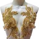 1 Pair of Handmade Rhinestone Appliques,26.5 * 18cm Gold Applique for Dress Wedding,Banquet Evening Gown,Photograph Shot Sewing Rhinestone Patches(Gold)