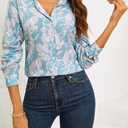 Womens Long Sleeve Button Down Shirts Dressy Casual Tops Work Blouses (Blue, XXL)
