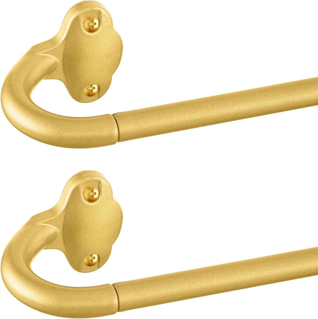 Gold Wrap Around Curtain Rods 2 Pack:Small Blackout Adjustable Window Curtain Rod for Bedroom Kitchen Apartment Renter Friendly,Room Darkening Curved Drapery Rods Easy Install,Brass Gold 28-48"