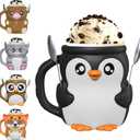 Highland Cow Ice Cream Pint Holder with Handle, Leak-Proof Ice Cream Container with 2 Spoons, Cute Animal Design for Ben & Jerrys, No Cold Hands, Reusable Gift Idea (Black&White)