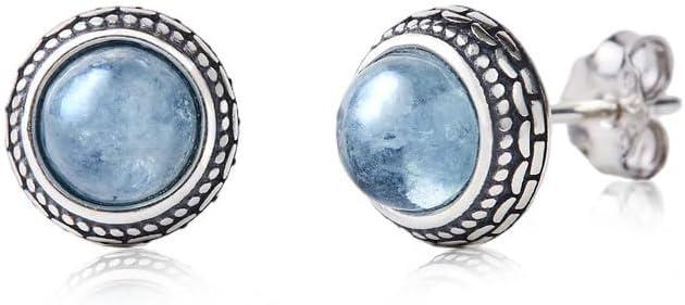 Real Crystal Birthstone Sterling Silver Stud Earrings Jewelry for Women Fashion Trendy Western 925 Antiqued Boho Handmade Best Gift for Her keenove (Aquamarine)