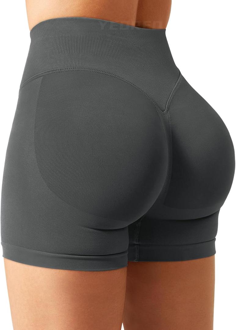 YEOREO SoftHue Women Workout Gym Impact Shorts Hidden Scrunch Butt Lifting 3.6"/4.5"/6" Seamless Shorts (Medium, Grey Marble)